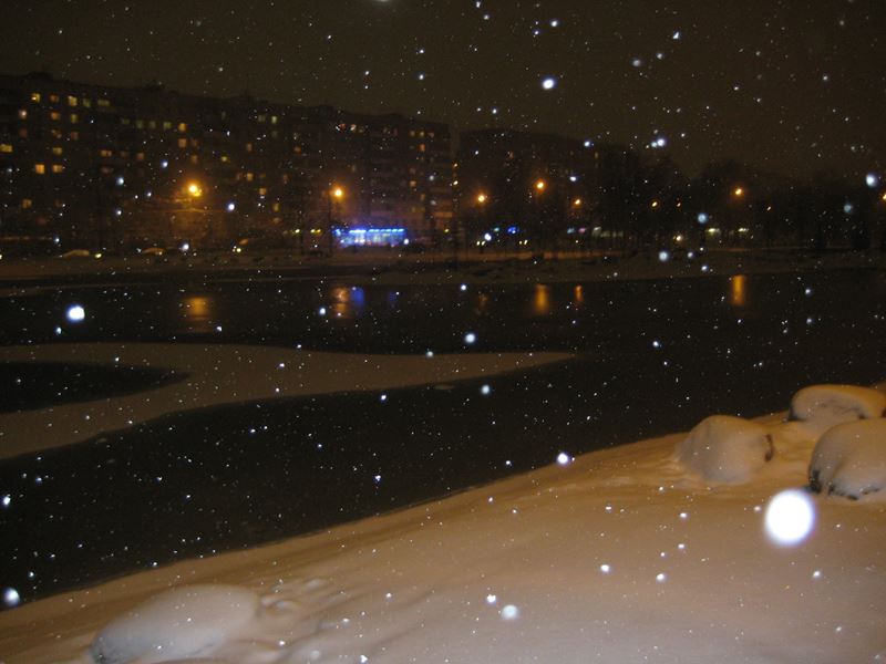 Ангарские пруды.Ночь, Снег.